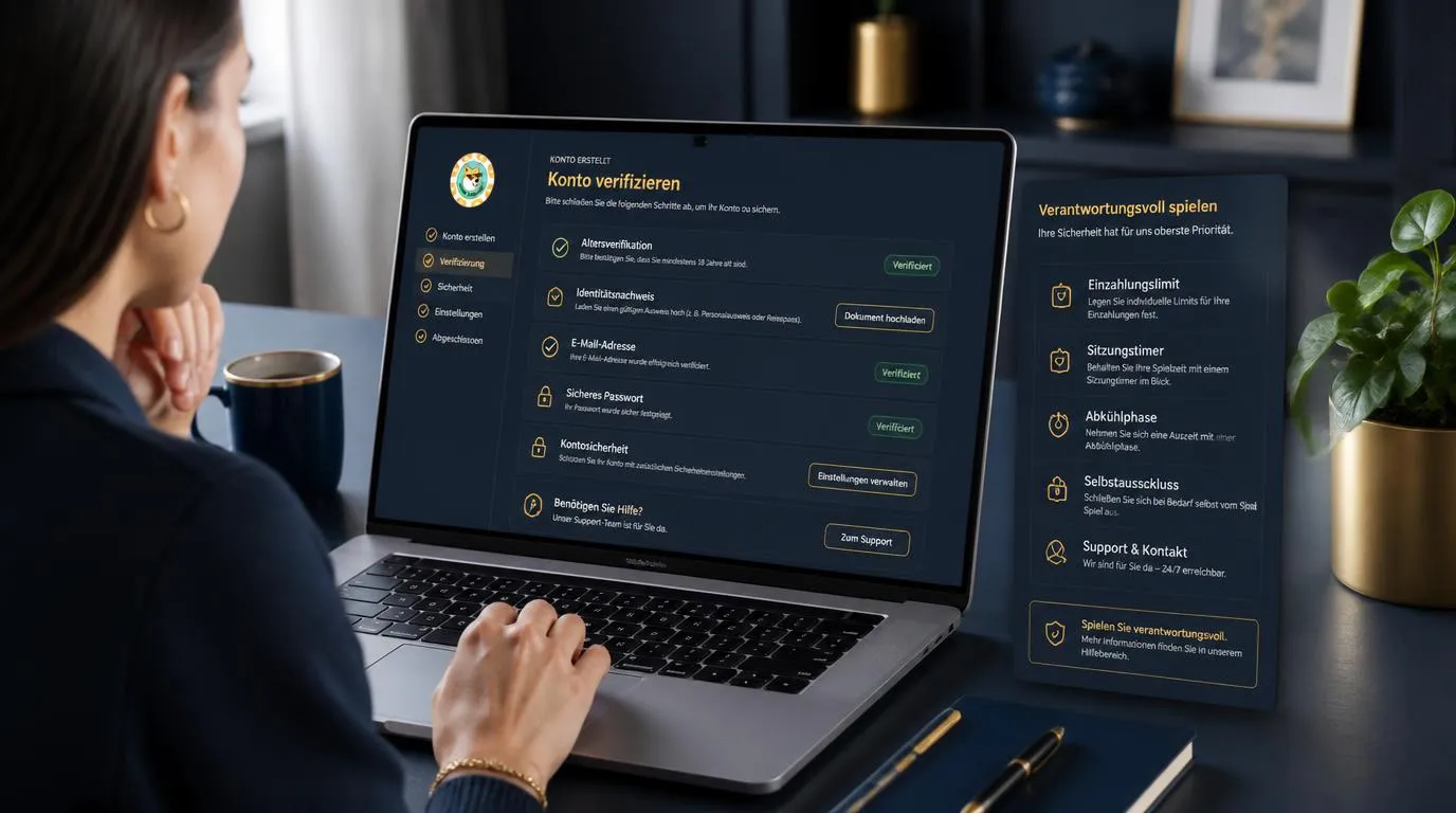 Nutzerin prüft Altersverifizierung und Kontoschutz in einem Online-Casino-Konto